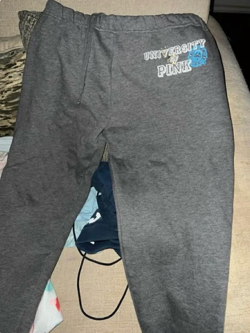 PINK Victoria's Secret Gray Sweatpants with Blue Logo